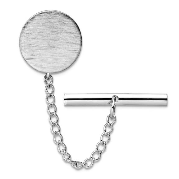 Solid Engravable (front only) Rhodium Plated Round Satin Tie Tack 8x8mm Wide Tie Clip for Men