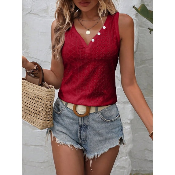 Solid Eyelet Embroidery Tank Top