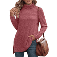 thumbnail image 1 of Solid Fall Sweaters For Women Long Sleeve Side Split High Low Hem Relaxed Fit Tops Turtleneck Ribbed Knit Tunic Pullover, 1 of 5