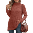 thumbnail image 1 of Solid Fall Sweaters For Women Long Sleeve Side Split High Low Hem Relaxed Fit Tops Turtleneck Ribbed Knit Tunic Pullover, 1 of 5