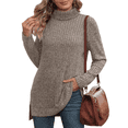 thumbnail image 1 of Solid Fall Sweaters For Women Turtleneck Ribbed Knit Tunic Pullover Long Sleeve Side Split High Low Hem Relaxed Fit Tops, 1 of 5