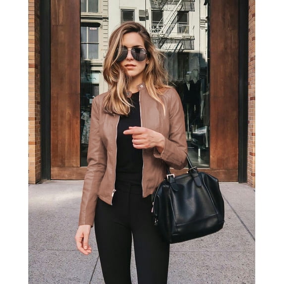 Solid Fall Women Bike Coat Faux Leather Outwear Zipper Outfit Spring Autumn Wome Fashion Short Thin Female Jacket Coat