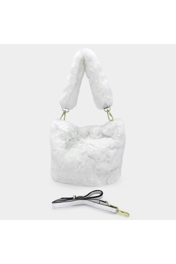 Solid Faux Fur Tote / Crossbody Bag