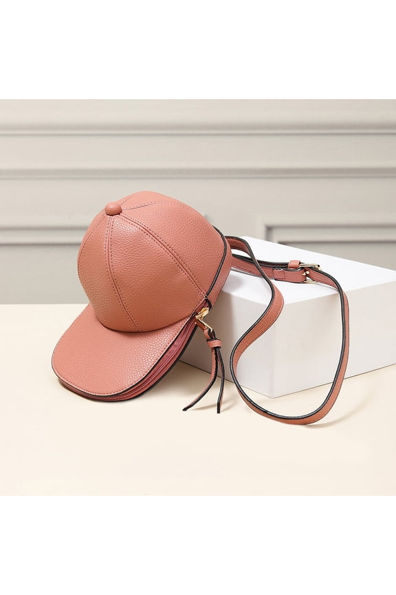 Solid Faux Leather Baseball Cap Crossbody Bag