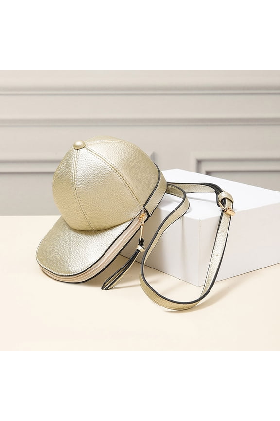 Solid Faux Leather Baseball Cap Crossbody Bag