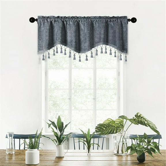 Solid Faux Silk Swag Waterfall Cascade Ascot Window Curtain Valance w/Tassels Trim 55" x18" Wave (1, Gray)