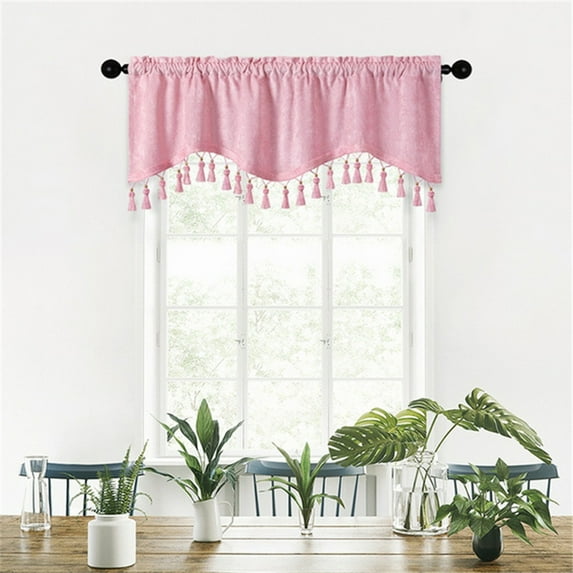 Solid Faux Silk Swag Waterfall Cascade Ascot Window Curtain Valance w/Tassels Trim 55" x18" Wave (1, Pink) Spring Deals 2025