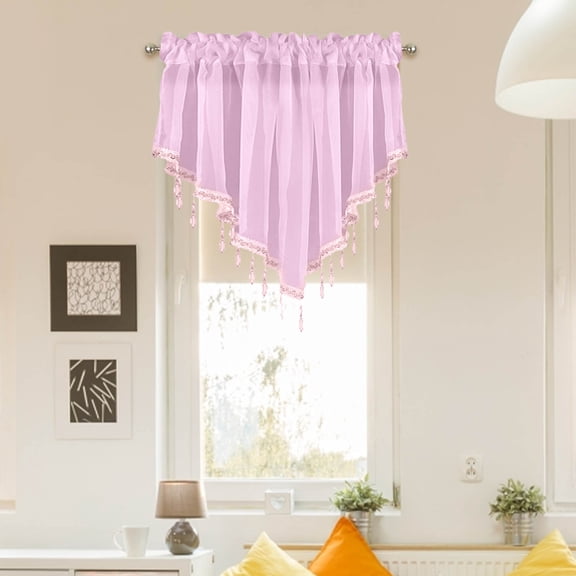 Solid Finished Drapery Curtain 51x24 Bedroom Home Triangle Kitchen Short Screen, 60 cm×130 cm, Pink
