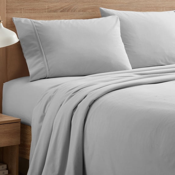 Solid Flannel Microfiber Sheet Set Warm and Cozy with Extra Deep Pockets, King - Silver