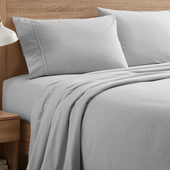 Solid Flannel Microfiber Sheets Warm and Cozy Extra Deep Pockets, King - Silver