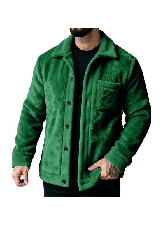 Solid Flannel Shirt Jacket for Men Button Front Notch Collar Coat With Chest Pocket Long Sleeve Cozy Casual Jacket Autumn Winter Wear
