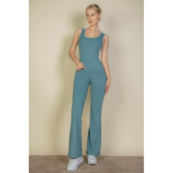Solid Flare Leg Sports Jumpsuit