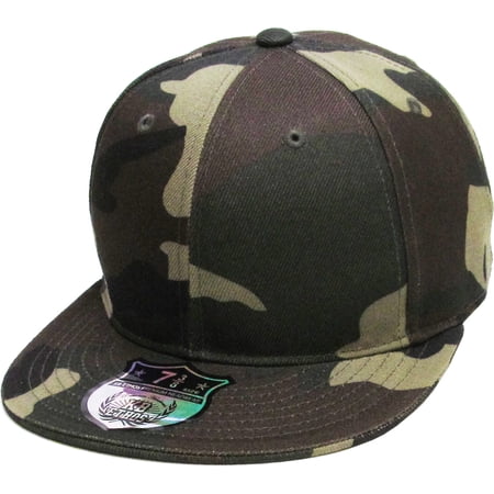 Solid Flat Brim Bill Fitted Baseball Cap