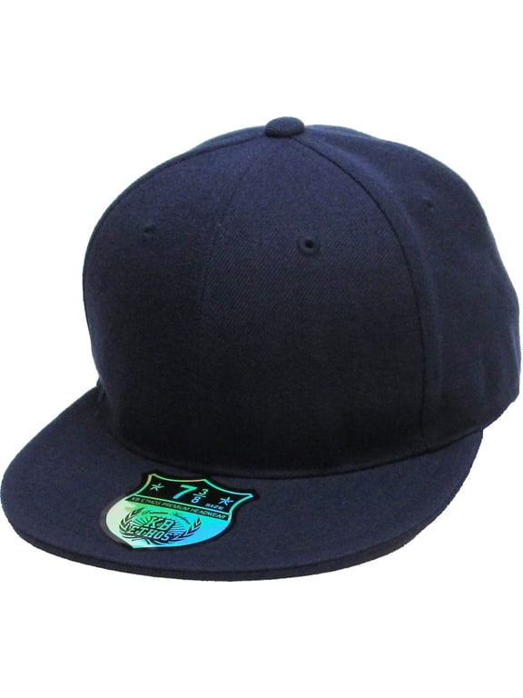 Solid Flat Brim Bill Fitted Baseball Cap