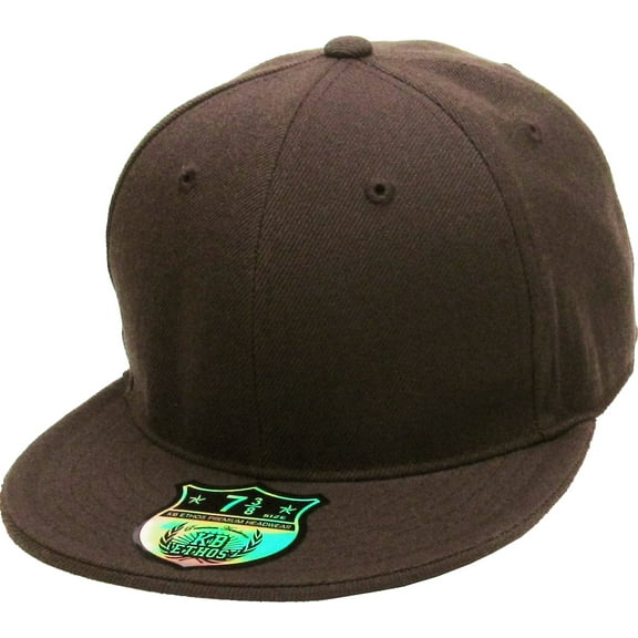 Solid Flat Brim Bill Fitted Baseball Cap