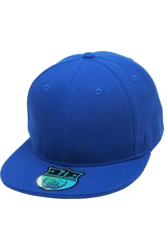 Solid Flat Brim Bill Fitted Baseball Cap