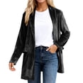 thumbnail image 1 of Solid Velvet Blazers Jackets for Women Business Casual Oversized Long Suit Jacket Dressy Cardigan Blazer Work Office Black L, 1 of 5