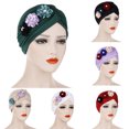 thumbnail image 1 of Solid Floral Turban Wrap Cap for Women Muslim Style Ruffle Soft Beanie, 1 of 3