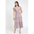 thumbnail image 1 of Solid Flutter Sleeve Tiered Tea Length Dress | 4 Colors | S-3X, 1 of 18