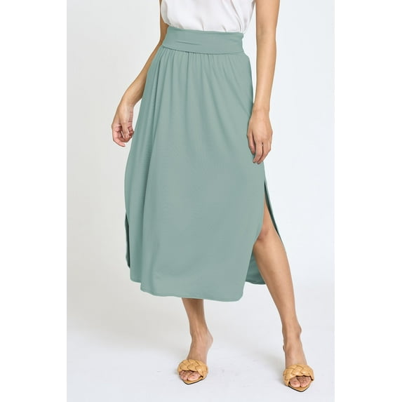 Solid Fold Over Band Side Slit Midi Skirt | 6 Colors | S-3X