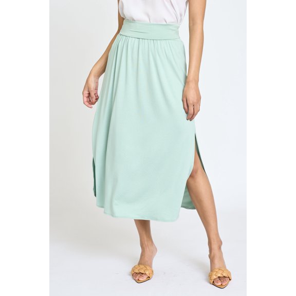 Solid Fold Over Band Side Slit Midi Skirt | 6 Colors | S-3X