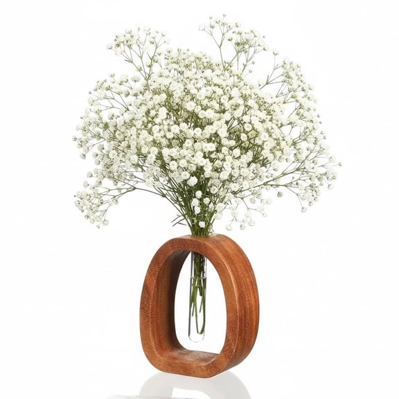 Solid Frame Glass Test Tube Vase, Modern Wooden Glass Test Tube Vase Desk Hydroponic Plant Modern Decorative Hydrophilic Plants Vases Suitable for Home and Office Use Small Size (Small)