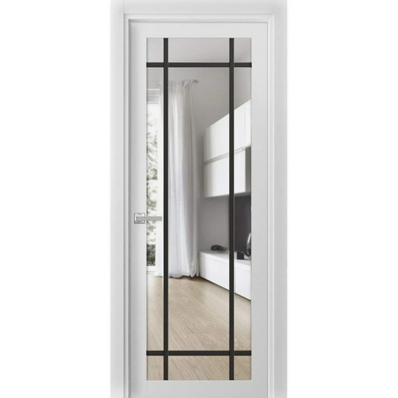 Solid French Door 18 x 80 inches | Lucia 2266 White Silk Clear Glass | Single Regular Panel Frame Trims Handle | Bathroom Bedroom Sturdy Doors