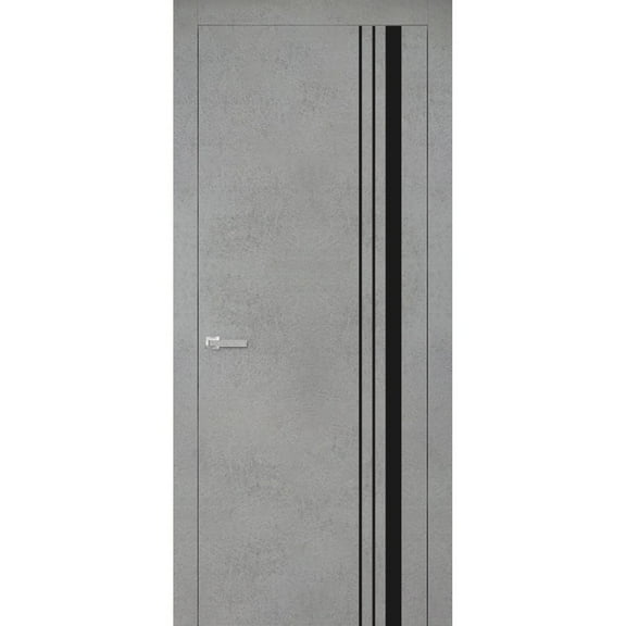 Solid French Door 18 x 80 inches | Planum 0011 Concrete with Frosted Glass | Single Regular Panel Frame Trims Handle | Bathroom Bedroom Sturdy Doors