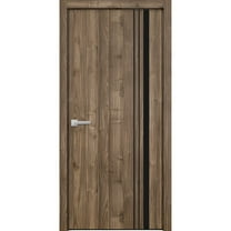 Solid French Door 18 x 80 inches | Planum 0011 Walnut with Frosted Glass | Single Regular Panel Frame Trims Handle | Bathroom Bedroom Sturdy Doors