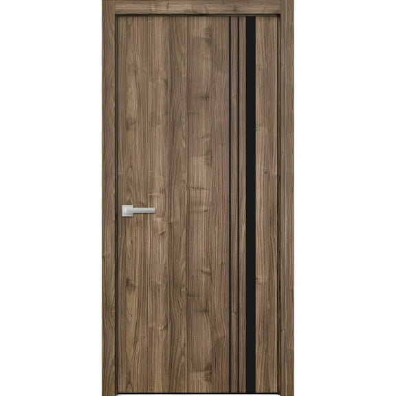 Solid French Door 18 x 80 inches | Planum 0011 Walnut with Frosted Glass | Single Regular Panel Frame Trims Handle | Bathroom Bedroom Sturdy Doors