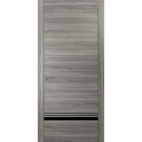 Solid French Door 18 x 80 inches | Planum 0012 Grey Matte with Frosted Glass | Single Regular Panel Frame Trims Handle | Bathroom Bedroom Sturdy Doors