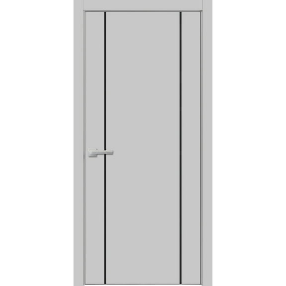 Solid French Door 18 x 80 inches | Planum 0016 Grey Matte with Frosted Glass | Single Regular Panel Frame Trims Handle | Bathroom Bedroom Sturdy Doors