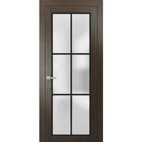 Solid French Door 18 x 80 inches | Planum 2122 Chocolate Ash Frosted Glass | Single Regular Panel Frame Trims Handle | Bathroom Bedroom Sturdy Doors