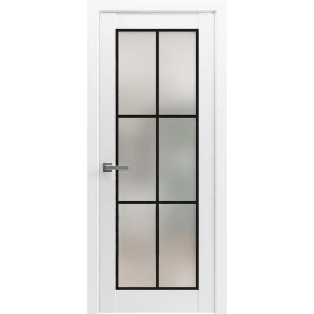 Solid French Door 18 x 80 inches | Planum 2122 White Silk Frosted Glass | Single Regular Panel Frame Trims Handle | Bathroom Bedroom Sturdy Doors