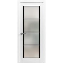 Solid French Door 18 x 80 inches | Planum 2132 White Silk Frosted Glass | Single Regular Panel Frame Trims Handle | Bathroom Bedroom Sturdy Doors