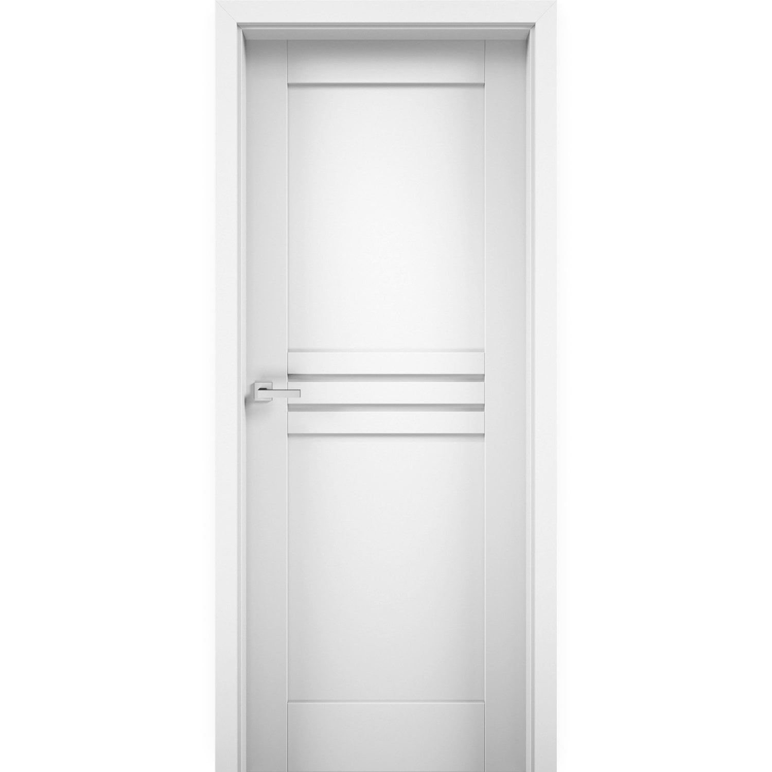 Solid French Door 18 x 84 inches / Mela 7444 White Silk / Single Regular Panel Frame Handle / Bathroom Bedroom Modern Doors