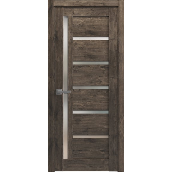 Solid French Door 18 x 96 inches | Quadro 4088 Cognac Oak with Frosted Glass | Single Regular Panel Frame Trims Handle | Bathroom Bedroom Sturdy Doors