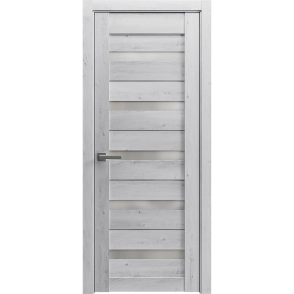 Solid French Door 24 x 80 inches | Quadro 4445 Nordic White with Frosted Glass | Single Regular Panel Frame Trims Handle | Bathroom Bedroom Sturdy Doors