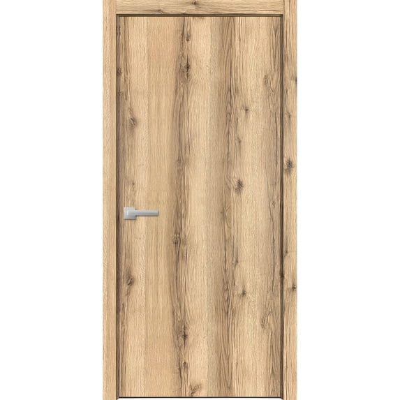 Solid French Door 24 x 84 inches | Planum 0010 Oak | Single Regular Panel Frame Trims Handle | Bathroom Bedroom Sturdy Doors