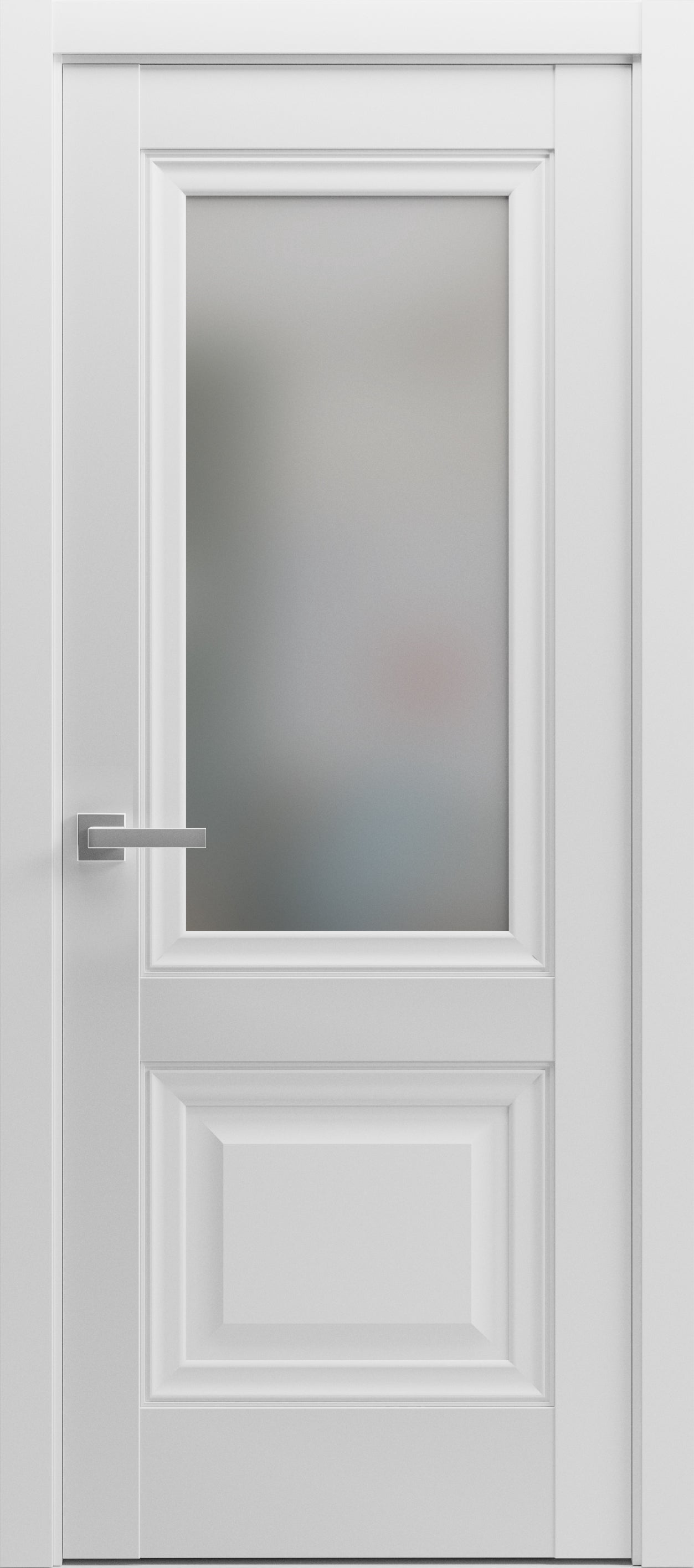 Solid French Door 24 x 96 inches | Lucia 8822 White Silk with Frosted Glass | Single Regular Panel Frame Trims Handle | Bathroom Bedroom Sturdy Doors