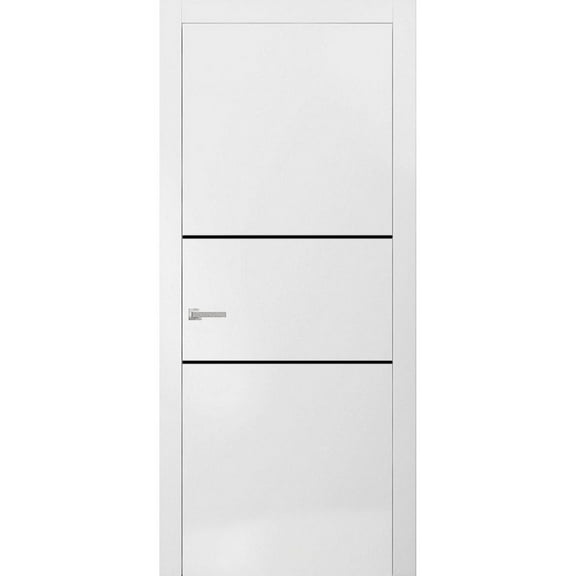 Modern Solid Interior Door with Handle | Planum 0014 White Silk | Single Regural Panel Frame Trims | Bathroom Bedroom Sturdy Doors-24" x 96"