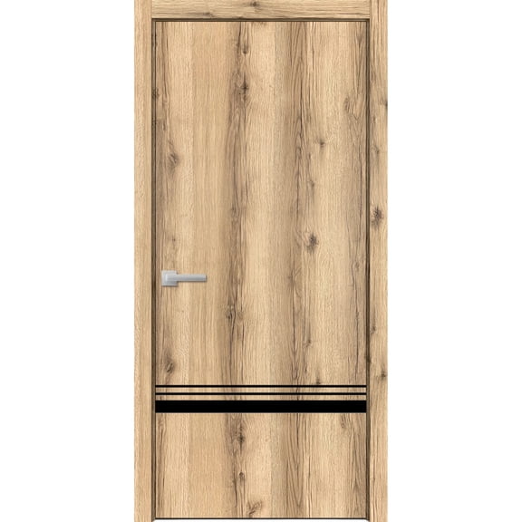 Solid French Door 28 x 80 inches | Planum 0012 Oak with Frosted Glass | Single Regular Panel Frame Trims Handle | Bathroom Bedroom Sturdy Doors
