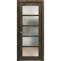 Solid French Door 28 x 80 inches | Quadro 4002 Cognac Oak with Frosted Glass | Single Regular Panel Frame Trims Handle | Bathroom Bedroom Sturdy Doors