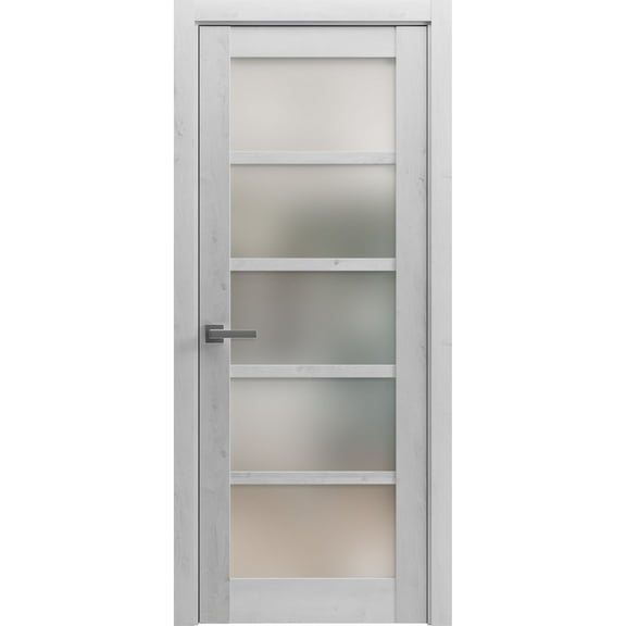 Solid French Door 28 x 80 inches | Quadro 4002 Nordic White with Frosted Glass | Single Regular Panel Frame Trims Handle | Bathroom Bedroom Sturdy Doors