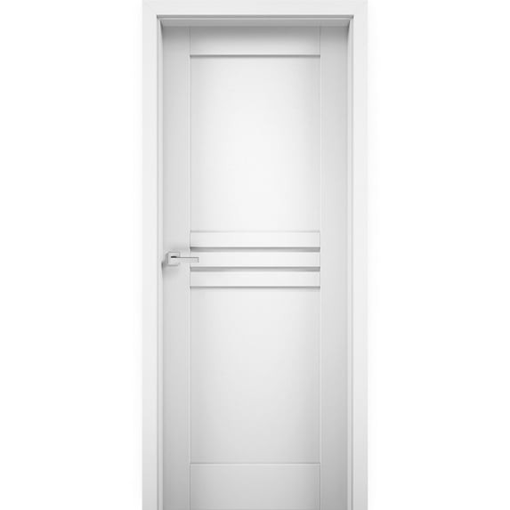 Solid French Door 28 x 84 inches / Mela 7444 White Silk / Single Regular Panel Frame Handle / Bathroom Bedroom Modern Doors