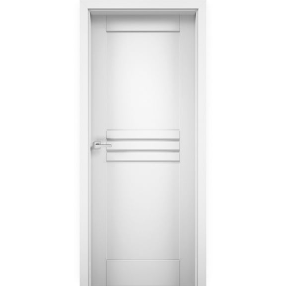 Solid French Door 28 x 84 inches / Mela 7444 White Silk / Single Regular Panel Frame Handle / Bathroom Bedroom Modern Doors