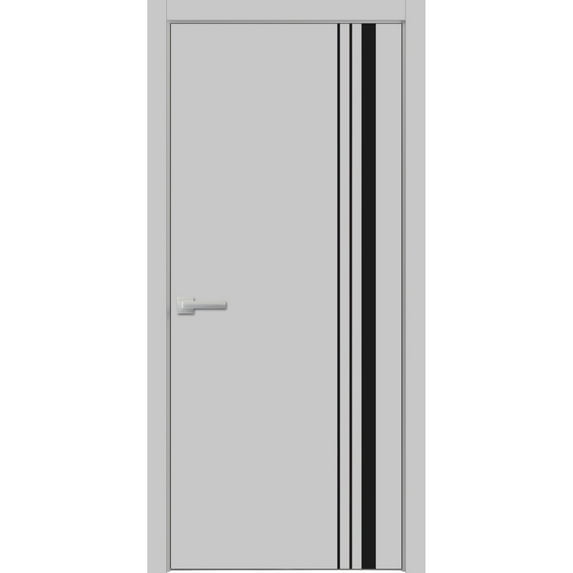 Solid French Door 28 x 84 inches | Planum 0011 Grey Matte with Frosted Glass | Single Regular Panel Frame Trims Handle | Bathroom Bedroom Sturdy Doors