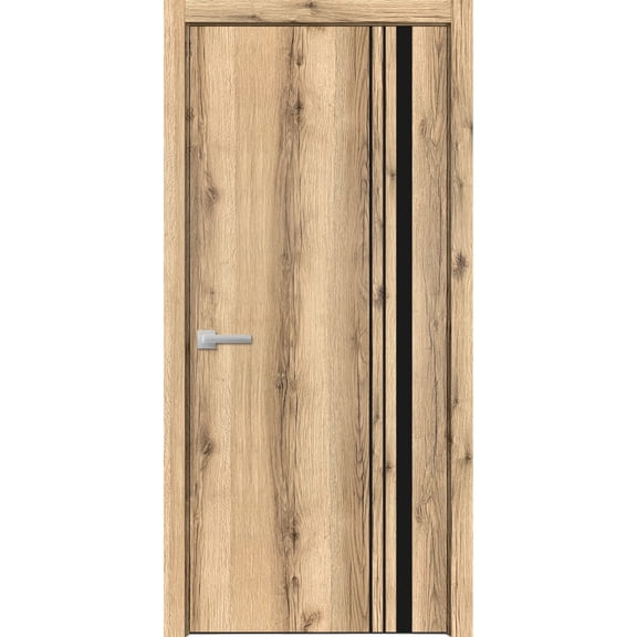 Solid French Door 30 x 80 inches | Planum 0011 Oak with Frosted Glass | Single Regular Panel Frame Trims Handle | Bathroom Bedroom Sturdy Doors