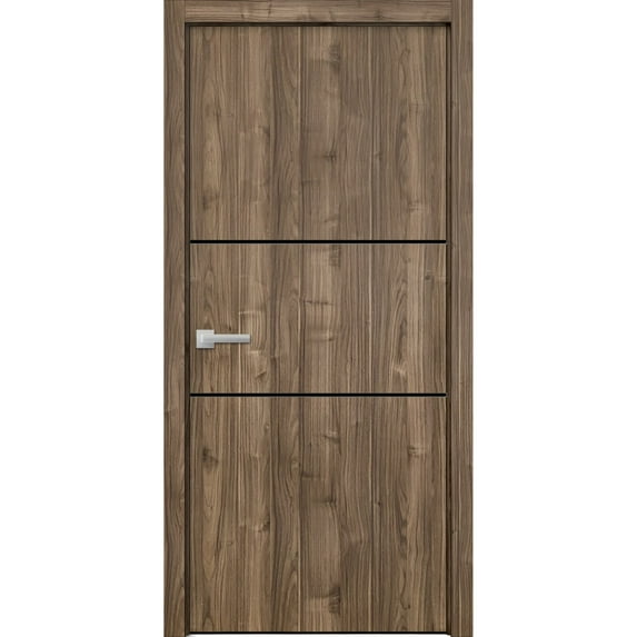 Modern Wood Interior Door with Hardware | Planum 0014 Walnut | Single Panel Frame Trims | Bathroom Bedroom Sturdy Doors-30" x 80"