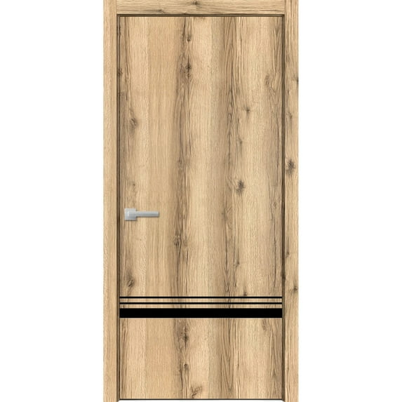 Solid French Door 30 x 84 inches | Planum 0012 Oak with Frosted Glass | Single Regular Panel Frame Trims Handle | Bathroom Bedroom Sturdy Doors